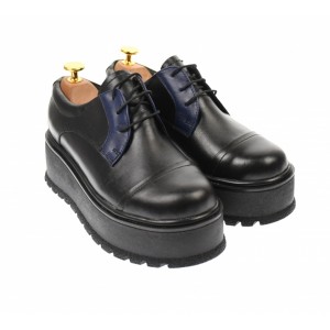 Marimea 39  - Pantofi dama cu  talpa groasa casual, 4 cm, negru cu albastru - LTCC4NA