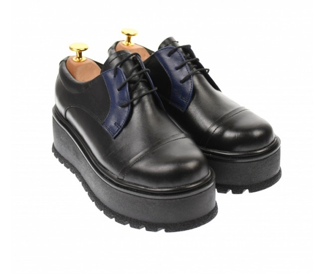 Marimea 39  - Pantofi dama cu  talpa groasa casual, 4 cm, negru cu albastru - LTCC4NA