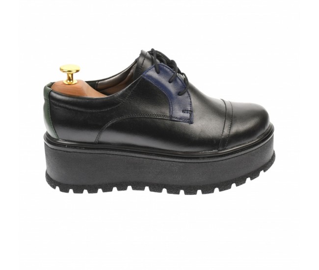 Marimea 39  - Pantofi dama cu  talpa groasa casual, 4 cm, negru cu albastru - LTCC4NA