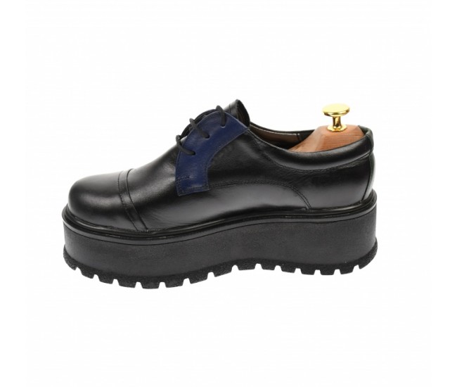 Marimea 39  - Pantofi dama cu  talpa groasa casual, 4 cm, negru cu albastru - LTCC4NA