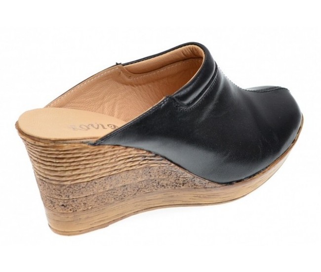 Oferta marimea  35, 38  Saboti dama negri din piele naturala cu platforme de 7 cm - LTEA19N