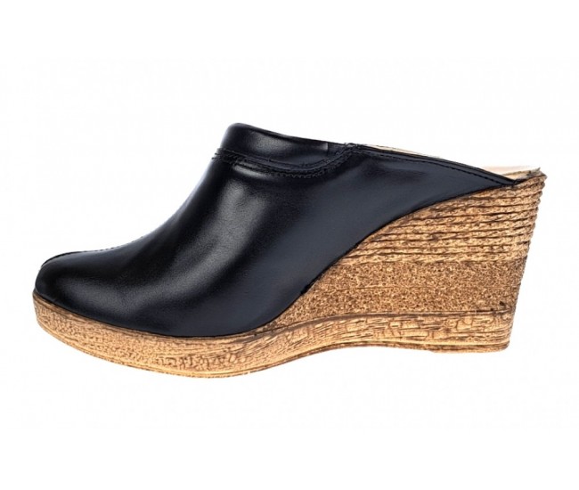 Oferta marimea  35, 38  Saboti dama negri din piele naturala cu platforme de 7 cm - LTEA19N
