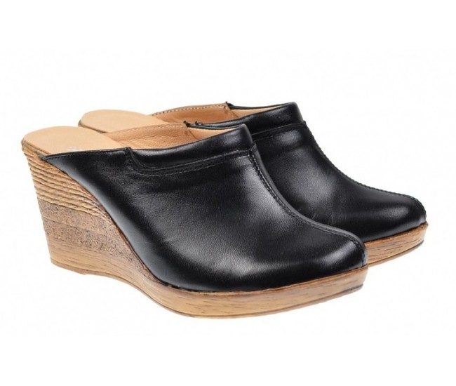 Oferta marimea  35, 38  Saboti dama negri din piele naturala cu platforme de 7 cm - LTEA19N