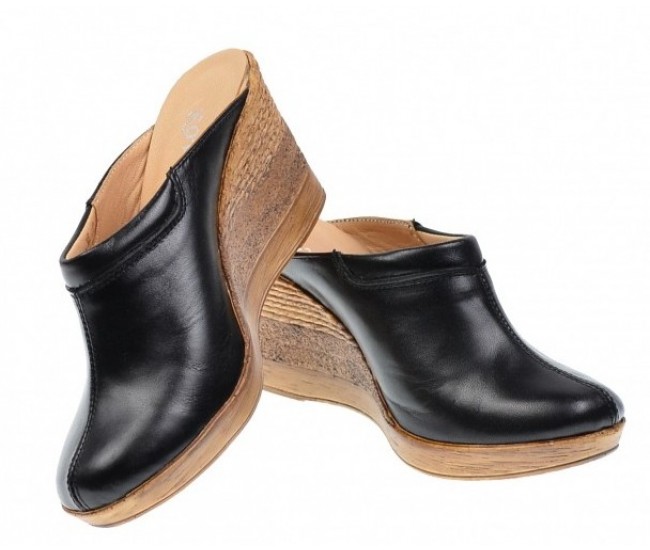 Oferta marimea  35, 38  Saboti dama negri din piele naturala cu platforme de 7 cm - LTEA19N