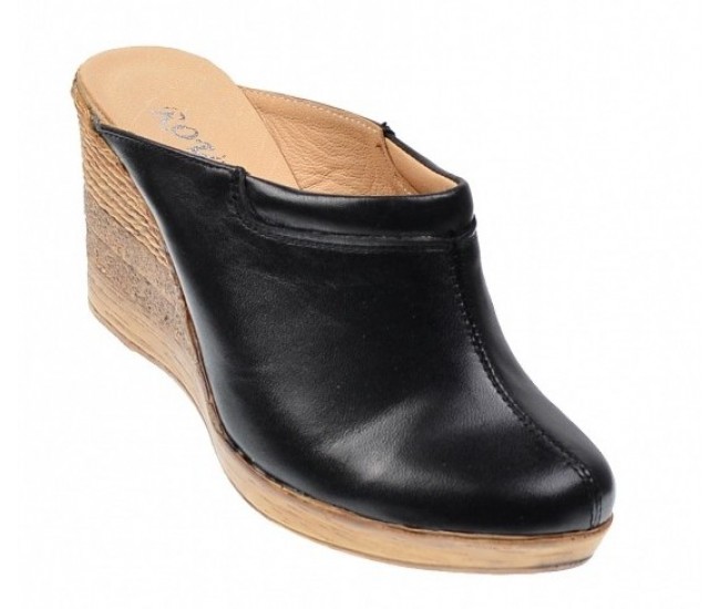 Oferta marimea  35, 38  Saboti dama negri din piele naturala cu platforme de 7 cm - LTEA19N