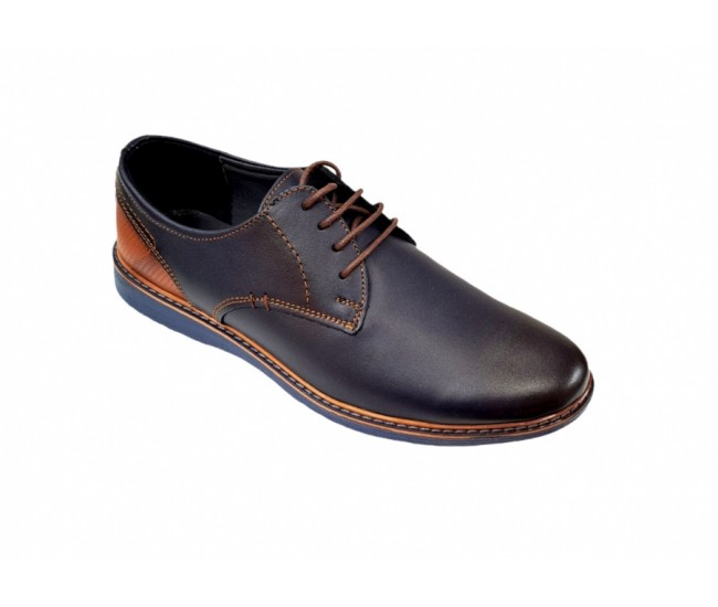 OFERTA MARIMEA  41  -  Pantofi barbati casual din piele naturala bleumarin cu maro, CIUCALETI SHOES LTEST71BL