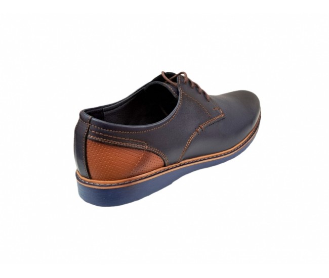 OFERTA MARIMEA  41  -  Pantofi barbati casual din piele naturala bleumarin cu maro, CIUCALETI SHOES LTEST71BL