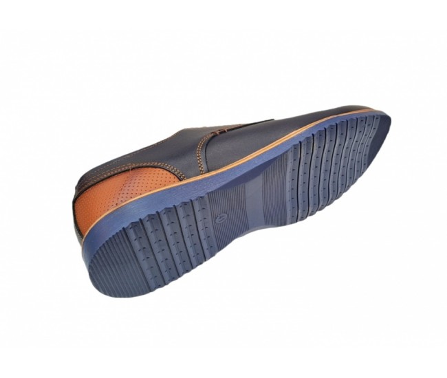 OFERTA MARIMEA  41  -  Pantofi barbati casual din piele naturala bleumarin cu maro, CIUCALETI SHOES LTEST71BL