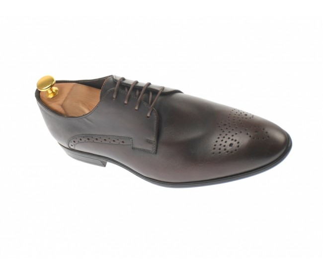 Pantofi barbati eleganti, cu siret, din piele naturala, maro inchis  - LUC01M