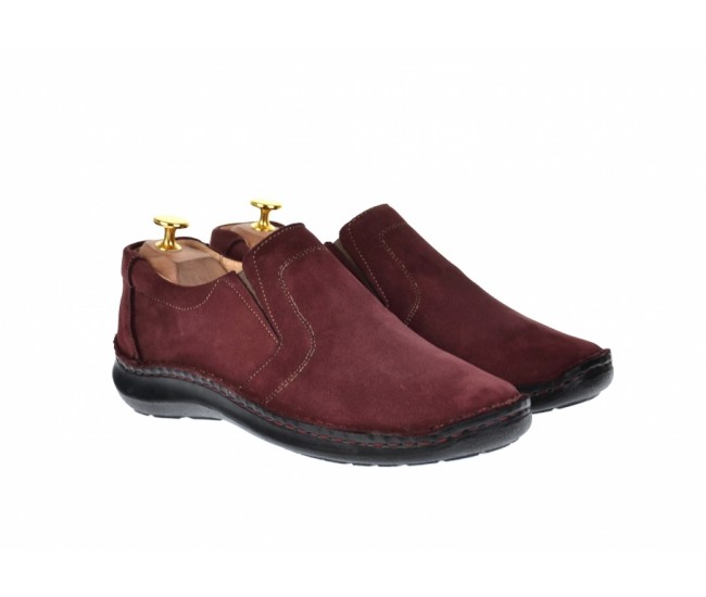 Marimea 41, Pantofi barbati casual, cu elastic, din piele naturala, intoarsa, BORDO, LVIC2350VIS