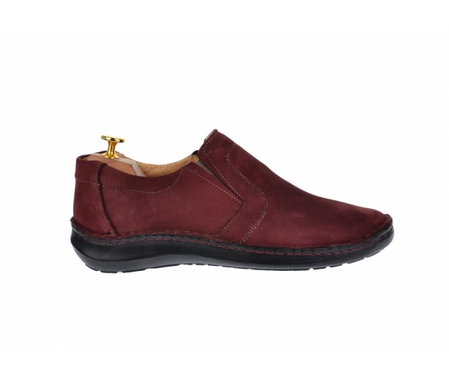 Marimea 41, Pantofi barbati casual, cu elastic, din piele naturala, intoarsa, BORDO, LVIC2350VIS