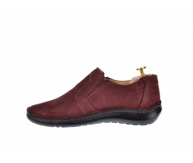 Marimea 41, Pantofi barbati casual, cu elastic, din piele naturala, intoarsa, BORDO, LVIC2350VIS