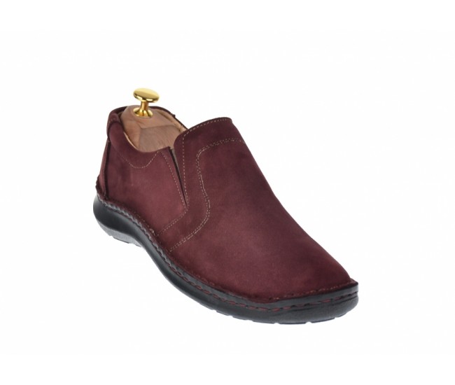 Marimea 41, Pantofi barbati casual, cu elastic, din piele naturala, intoarsa, BORDO, LVIC2350VIS