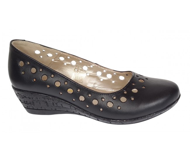 Pantofi dama, casual, din piele naturala negru box, cu platforma de 5 cm - MALTAN