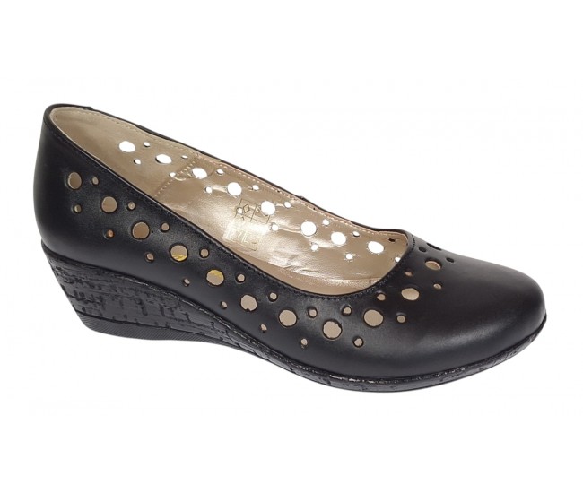 Pantofi dama, casual, din piele naturala negru box, cu platforma de 5 cm - MALTAN