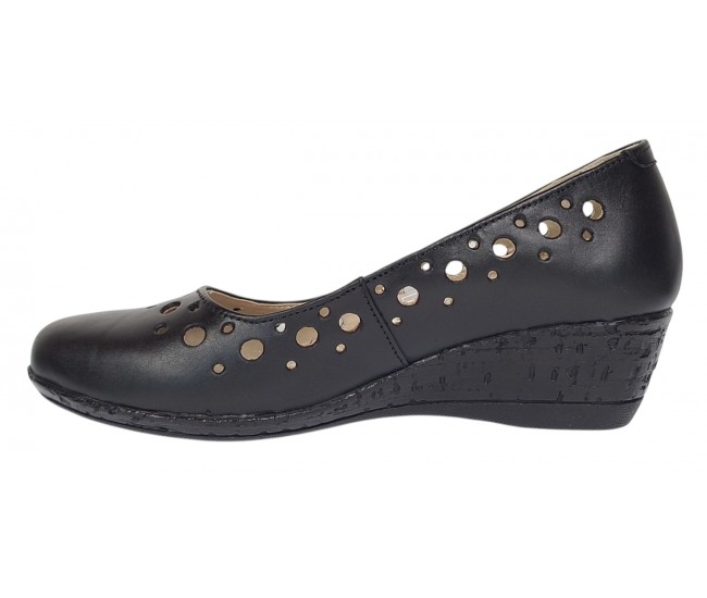 Pantofi dama, casual, din piele naturala negru box, cu platforma de 5 cm - MALTAN