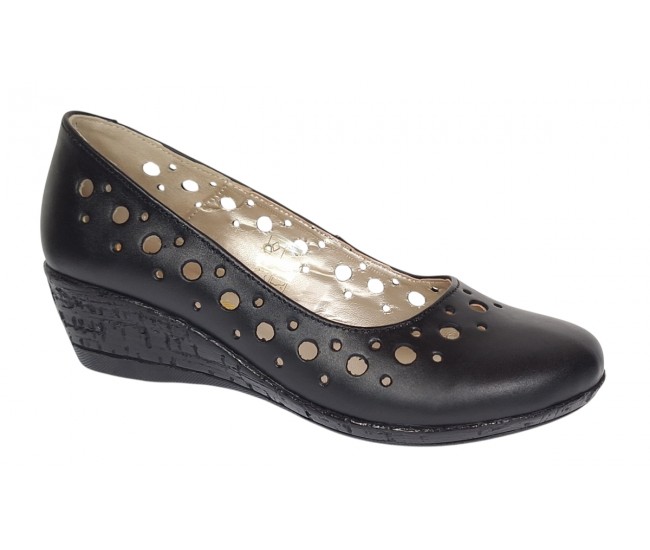 Pantofi dama, casual, din piele naturala negru box, cu platforma de 5 cm - MALTAN