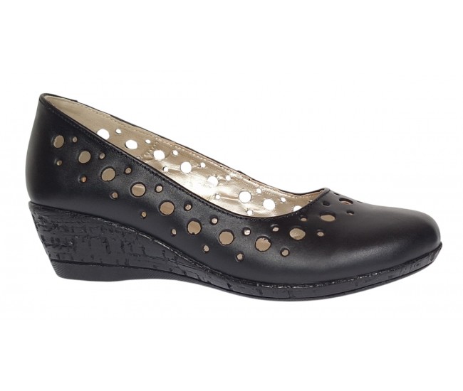 Pantofi dama, casual, din piele naturala negru box, cu platforma de 5 cm - MALTAN
