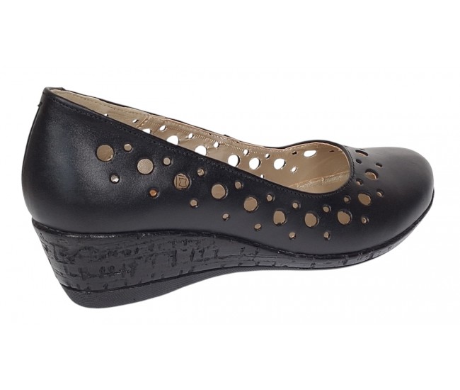 Pantofi dama, casual, din piele naturala negru box, cu platforma de 5 cm - MALTAN
