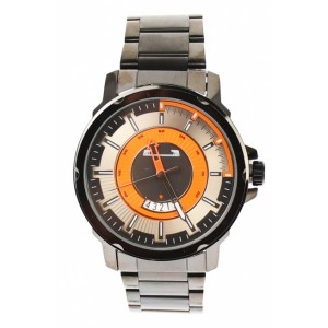Ceas barbatesc elegant MATTEO FERARI, cu bratara metalica, negru/portocaliu