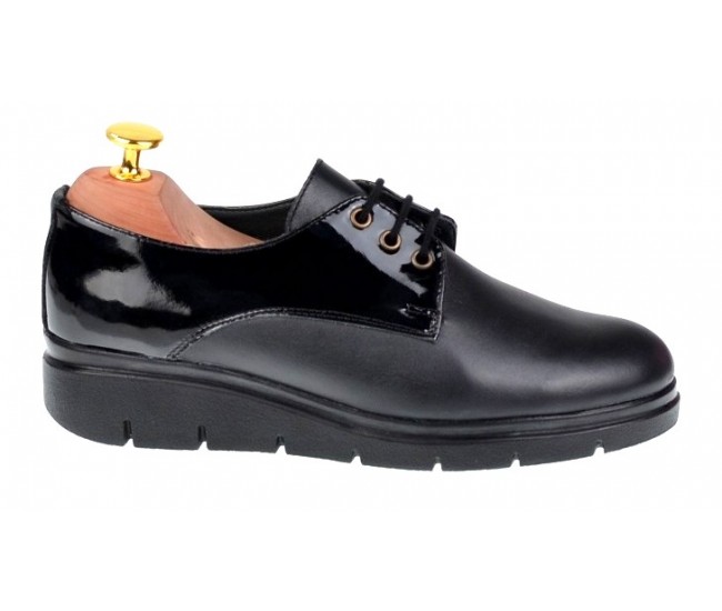Pantofi dama casual din piele naturala Box cu Lac - Model Negru MIONBOXLAC