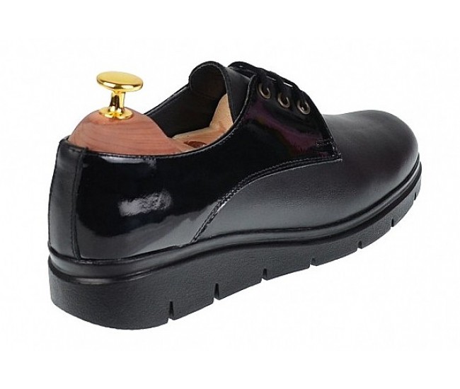 Pantofi dama casual din piele naturala Box cu Lac - Model Negru MIONBOXLAC