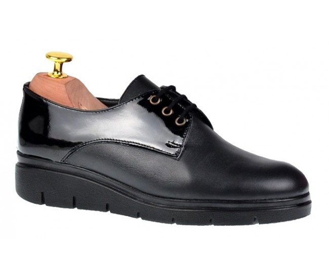 Pantofi dama casual din piele naturala Box cu Lac - Model Negru MIONBOXLAC