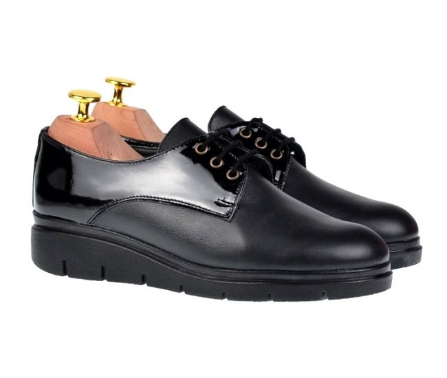 Pantofi dama casual din piele naturala Box cu Lac - Model Negru MIONBOXLAC