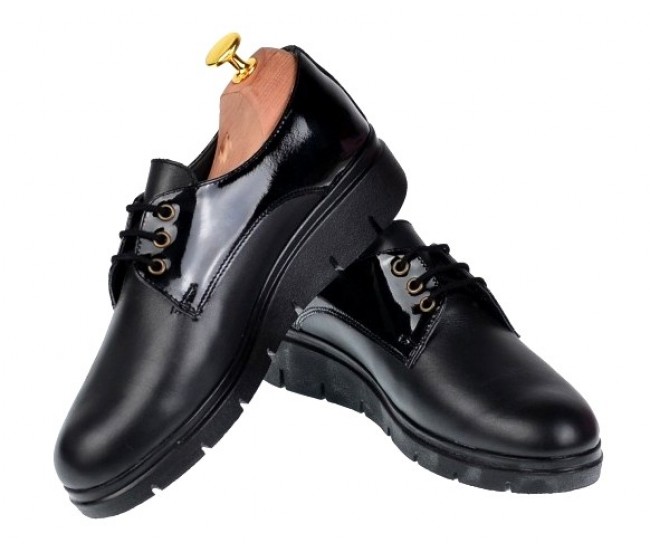 Pantofi dama casual din piele naturala Box cu Lac - Model Negru MIONBOXLAC