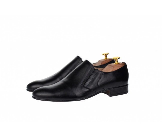 Pantofi barbati cu elastic eleganti casual din piele naturala neagra MOD1NEL