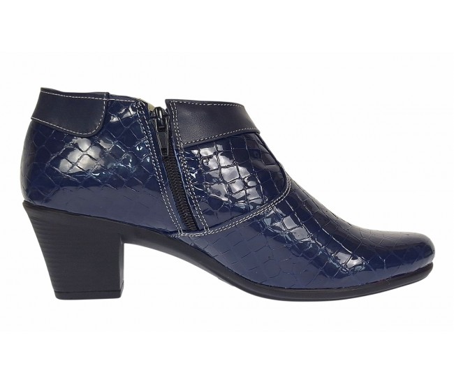 Botine dama din piele naturala cu fermoar MV4 Croco Bleumarin BT