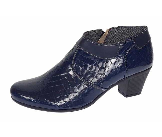 Botine dama din piele naturala cu fermoar MV4 Croco Bleumarin BT