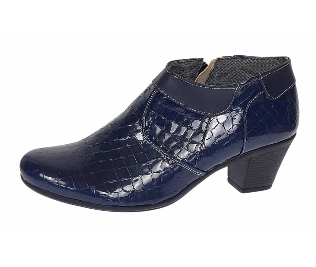 Botine dama din piele naturala cu fermoar MV4 Croco Bleumarin BT