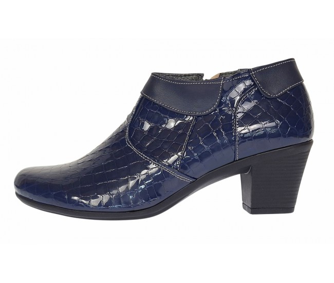 Botine dama din piele naturala cu fermoar MV4 Croco Bleumarin BT