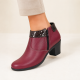 Botine damă grena din piele naturală, cu toc gros și inserții maro lăcuite – elegante și office MV4GRN