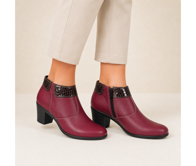 Botine damă negre din piele naturală, cu toc gros și inserții lăcuite – elegante și office MV4NBOX
