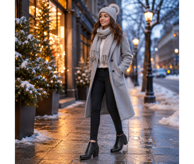 Botine damă negre din piele naturală, cu toc gros și inserții lăcuite – elegante și office MV4NBOX