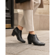 Botine damă negre din piele naturală, cu toc gros și inserții lăcuite – elegante și office MV4NBOX