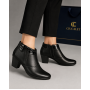 Botine damă negre din piele naturală, cu toc gros și inserții lăcuite – elegante și office MV4NBOX
