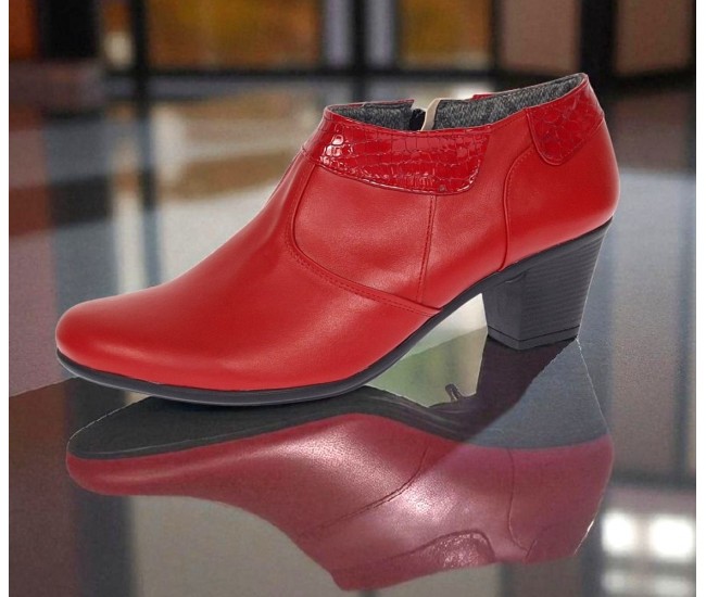 Botine dama din piele naturala cu fermoar Rosu MV4R