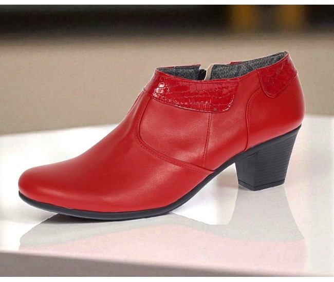 Botine dama din piele naturala cu fermoar Rosu MV4R