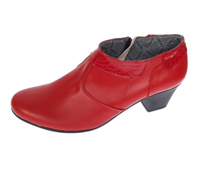Botine dama din piele naturala cu fermoar Rosu MV4R