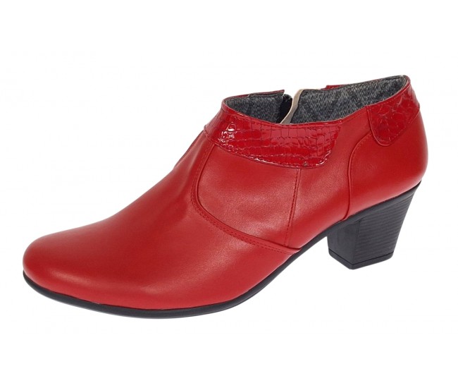 Botine dama din piele naturala cu fermoar Rosu MV4R
