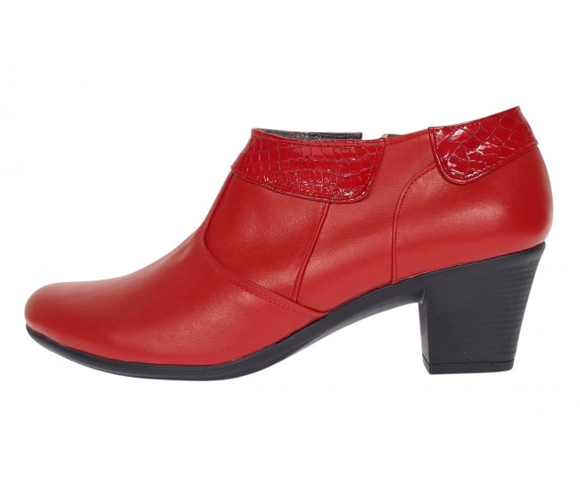 Botine dama din piele naturala cu fermoar Rosu MV4R