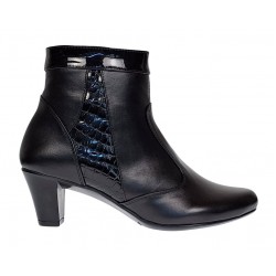 Ghete dama din piele naturala cu fermoar, imblanite, Negru, MV62N