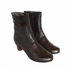 Ghete dama din piele naturala, cu fermoar, Toc 5 cm, Imblanite, Maro Inchis - MVS33MI
