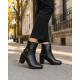 Ghete dama negre din piele naturala cu fermoar si catarama MVS45CATN