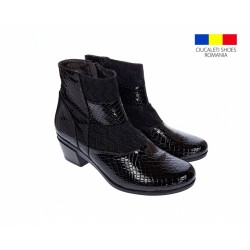 Ghetute dama din piele naturala Croco, cu fermoar, Toc de 5 cm, NEGRU - MVS63CRA