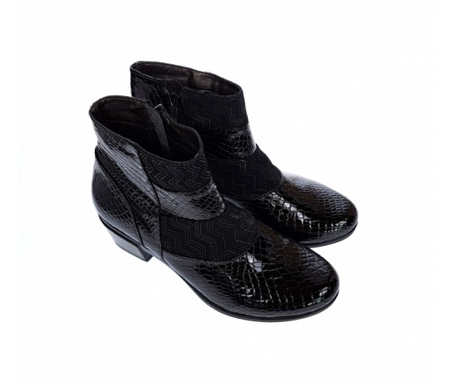 Ghetute dama din piele naturala Croco, cu fermoar, Toc de 5 cm, NEGRU - MVS63CRA