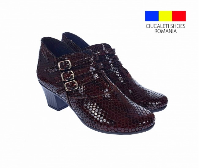 Botine dama din piele naturala Croco, Barete, Catarame argintii, Toc de 5 cm, GRENA - MVS63CTCRGR